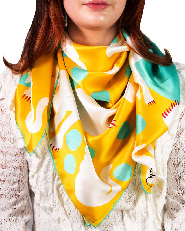 Cat-Print Large Square Silk Scarf